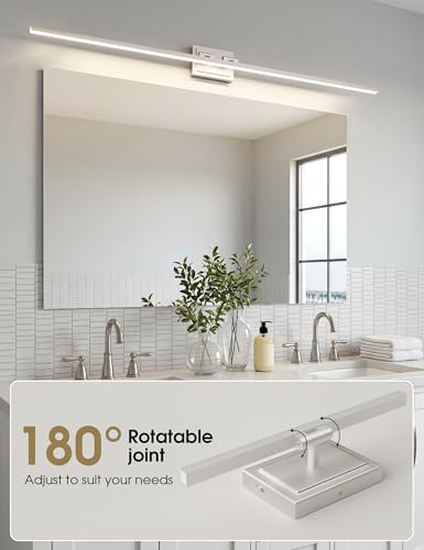 Image of VOLISUN Modern Bathroom Vanity Light 55 inch, Rotatable, 36W Dimmable 5CCT Led Bathroom Light Fixture Over Mirror, Brushed Nickel Bar Vanity Light for Bathroom Mirror Cabinets-ETL Certificated