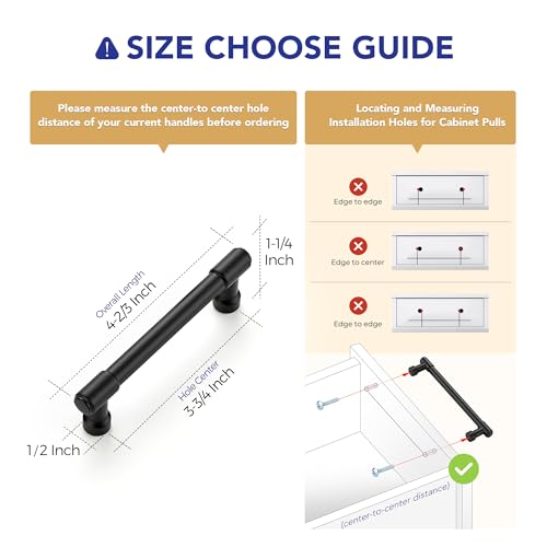 Image of Ravinte 5 Pack 3-3 /4 Inch Hole Center Solid Kitchen Cabinet Handles Matte Black Dresser Pulls Cabinet Drawer Pulls for Kitchen Cupboard Hardware
