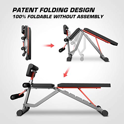 pelpo Weight Bench for Full Body Workout, Adjustable Strength Training Bench Press in Home Gym, Fast Folding Roman Chair Holds up to 330LBS, Gray