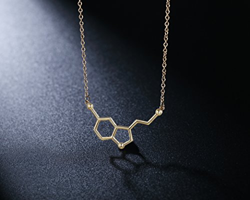 Happiness Serotonin Molecule Necklace For Women, Happy Serotonin Necklace, Science Jewelry For Women, Ideal Necklaces For Teacher, Professor, Chemistry Grad, And Science Lovers (Gold Tone) #TOP4