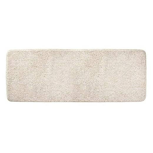 mDesign Soft Microfiber Polyester Non-Slip Extra-Long Spa Mat/Runner, Plush Water Absorbent Accent Rug for Bathroom Vanity, Bathtub/Shower, Machine Washable - 60" x 21" - Heather Linen/Tan