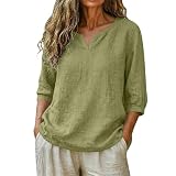 Women's Cotton Linen Blouses Casual V Neck 3/4 Sleeve...