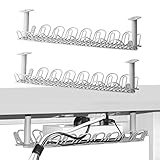 2 Packs Under Desk Cable Management Tray, 14 inches under Desk Cable Holder for Wire Management, Heavy Metal Cable Wire Organizer for Desks, Offices, and Kitchens (Gray)