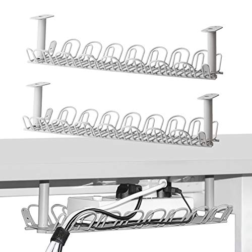 2 Packs Cable Management Tray, 14 inches Under Desk Cable Organizer for Wire Management, Heavy Metal Wire Cable Tray for Desks, Offices, and Kitchens (Gray)