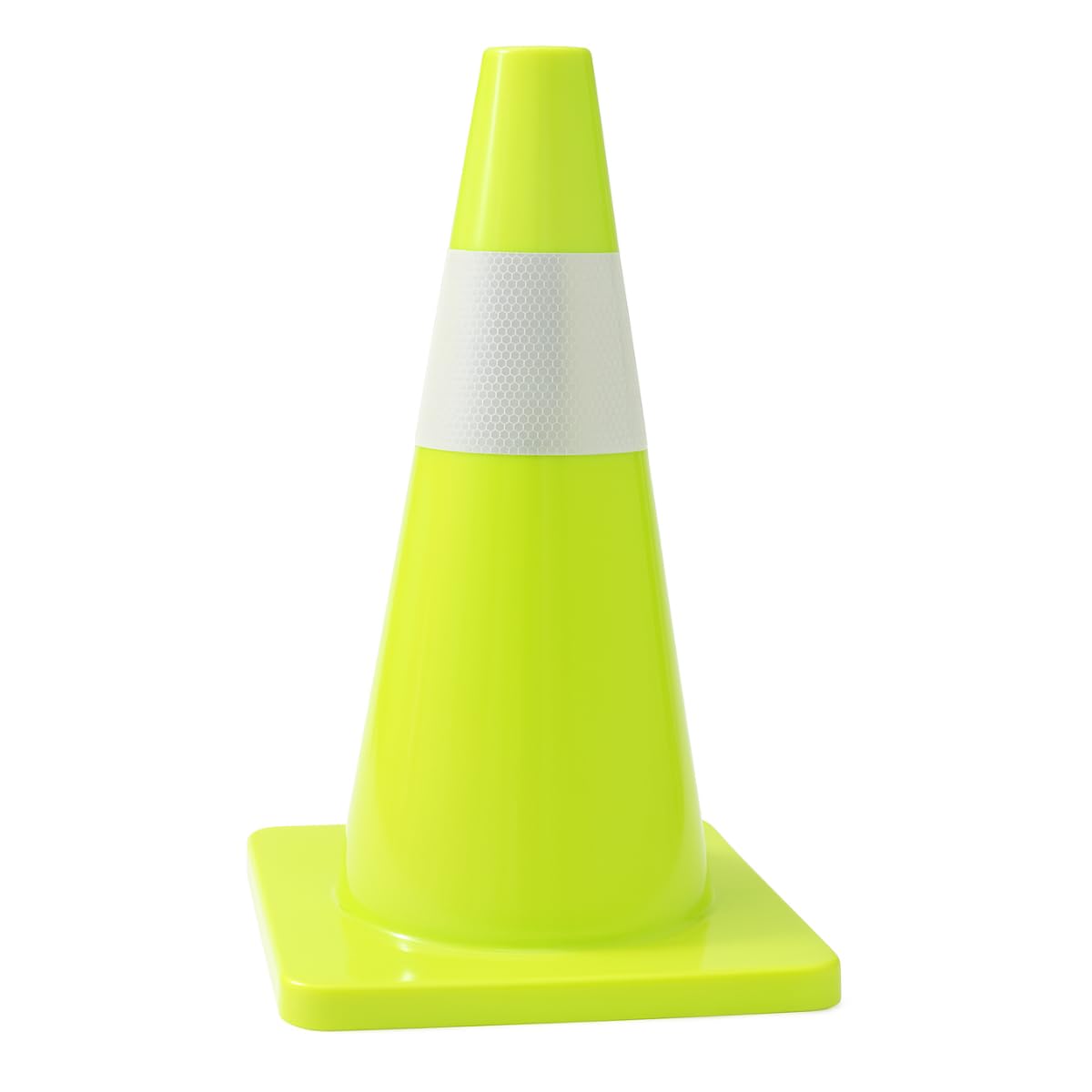 BRITEGUARD 18" (45.7 cm) Neon Green Safety Cone | 2" (5.1 cm) White Fluorescent Strip | Honeycomb Pattern | 8x8" (20.3x20.3 cm) Sturdy Base |
