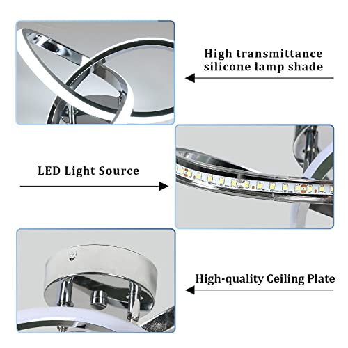 Aua Led Ceiling Light Fixture, Modern Semi Flush Mount Ceiling Lights, 22W Cool White 6000K Hallway Light Fixtures Ceiling Lamps For Kitchen Dining Room Living Room Bedroom Spiral Design Chrome #TOP4