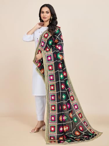 Women's Chinnon Silk Aari Embroided Phulkari Dupatta, Chunni3