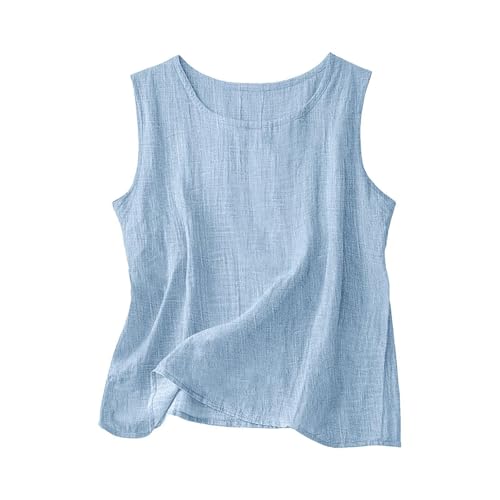 Débardeur Femme Coton Lin Col Rond sans Manches Top Été Chic Basique Fluide Haut Confortable Vêtement Quotidien Chemisier Plage Tunique Femmes Grande...