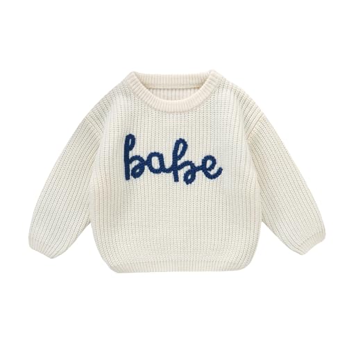 Image of Infant Baby Boy Girl Knit Sweater Rooster Goose Embroidery Crew Neck Long Sleeve Pullover Knit Shirt Winter Clothes