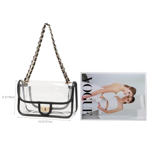 Image of Womens PVC Clear Purse Handbag with Chain Stadium Approved Clear Bag See Through Bag for Working and Concert