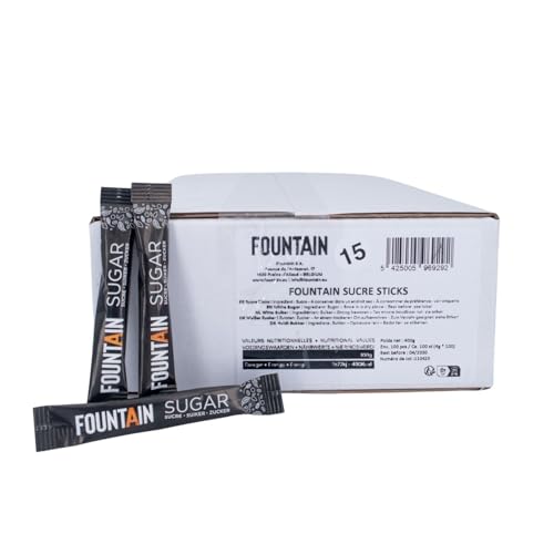 Fountain - Sachet de sucre blanc - Sucre en dosettes individuelle de 4 gr dans une boîte distributrice - idéal pour tasse de café - 4 gr x 100 pièces