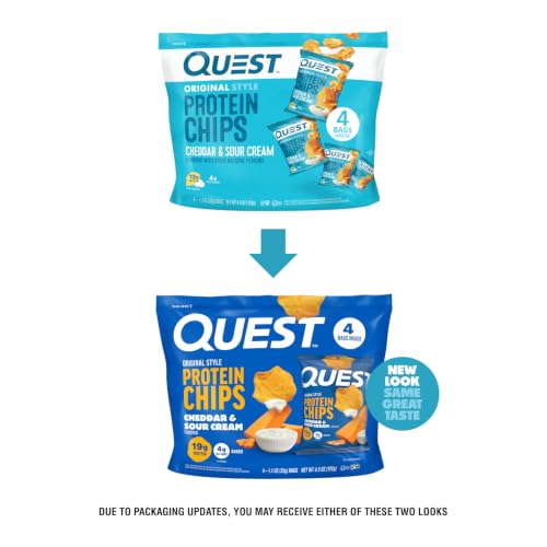 Image of Quest Nutrition Cheddar & Sour Cream Protein Chips, 19g Protein, 4g Net Carbs, Low Carb, Gluten Free, 1.1 oz, 4 count