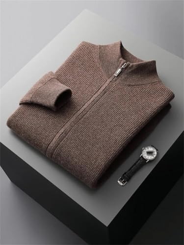 Men Autumn Winter Zipper Cardigan Mock Neck Thick Cashmere Sweater Merino Wool Casual Knitwear Sweater2