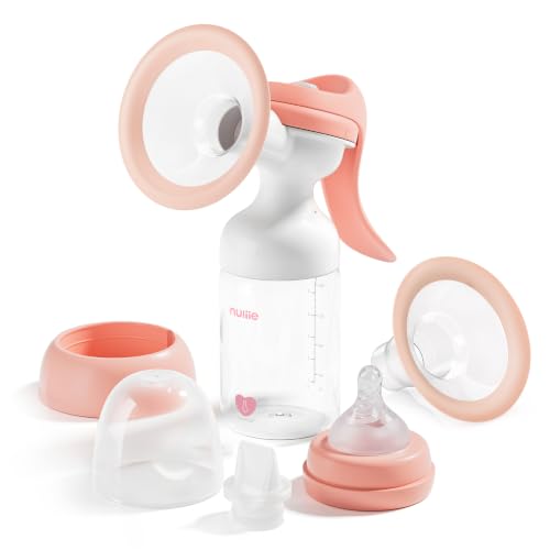 Image of Nuliie 8010 Manual Breast Pump, Adjustable Suction with Temperature-Indicating Bottle, 6oz Wide-Neck Bottle, Narrow-Neck Adapter, Hand Pump Breastmilk with Flanges, BPA-Free, Heat Resistant