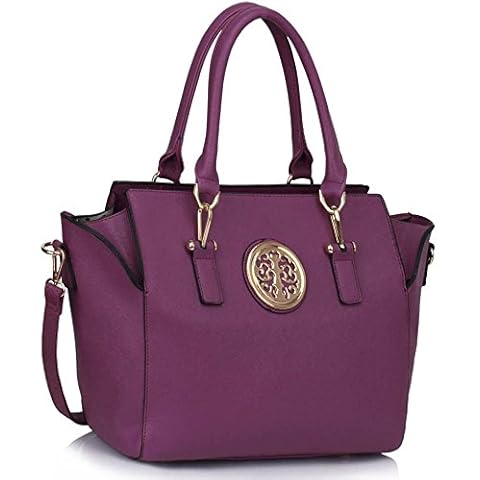 LEESUN LONDON Designer Shoulder Bag Large Handbags For Women Fashion Bags Ladies Tote Bags (B - PURPLE) Cover
