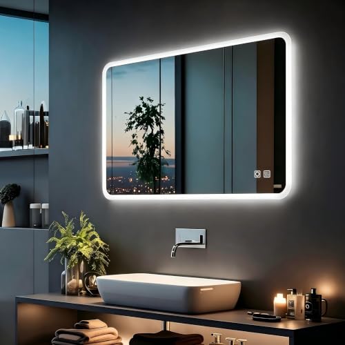 MIQU LED Badspiegel mit Beleuchtung 100x60 cm Badezimmerspiegel, Bad Groß Spiegel mit Touch Dimmbar Warm/Weiß Licht Beschlagfrei… – Ansicht 1