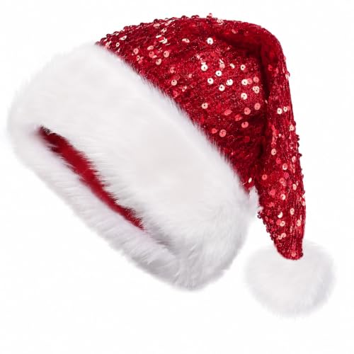 AQAYL Sequin Santa Hat Adults Christmas Hats with Soft White Fur Trim - image 7