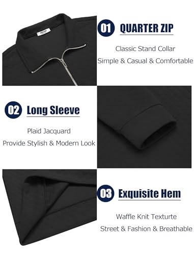 COOFANDY Men's Fashion Quarter Zip Pullover Long Sleeve Quilted Sweatshirt Plaid Jacquard Polo Mock Neck Sweaters 6
