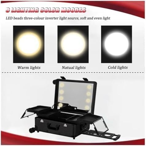 Miniatura 3 de Maletín De Maquillaje Profesional Con Ruedas, De Aluminio, Grande, Con Luces Led Integradas Para Maquilladores Y Peluqueros. Organizador De