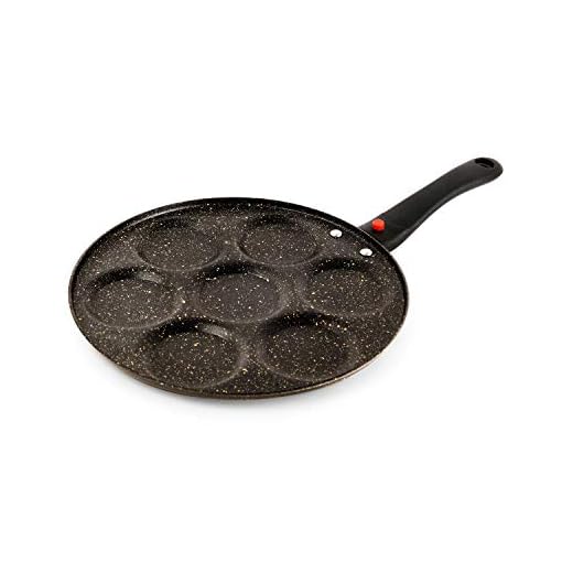 Cello Non Stick Aluminium Appam Maker/Uttapam Maker with Round Side Handle (7 Cavity), Golden