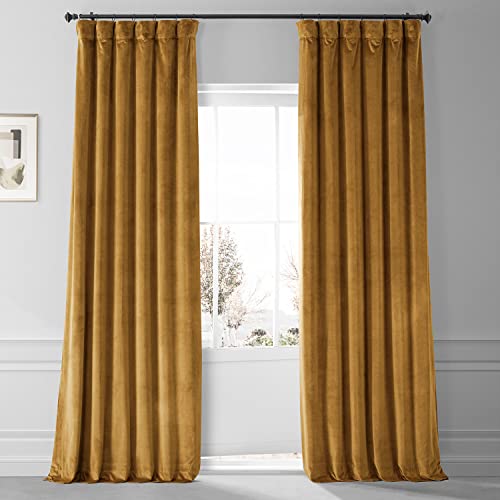 Image of HPD Half Price Drapes Blackout Solid Thermal Insulated Window Curtain 50 X 96 Signature Plush Velvet Curtains for Bedroom & Living Room (1 Panel), VPYC-SBO190159-96, Apple Cider Gold