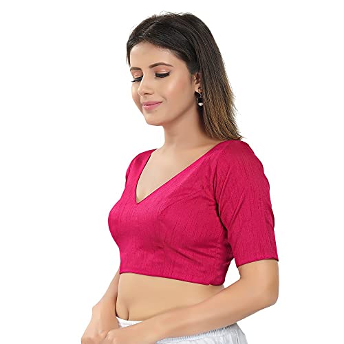 Image of Vamas Women's Silk Padded Self Design Half Sleeve Readymade Saree Blouse (VFJ-140)