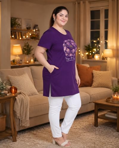 Image of In Love Women's Printed Cotton Plus Size Longline T-Shirt with Pockets | Cotton fabric - soft longline T-shirt with easy plus-size fit