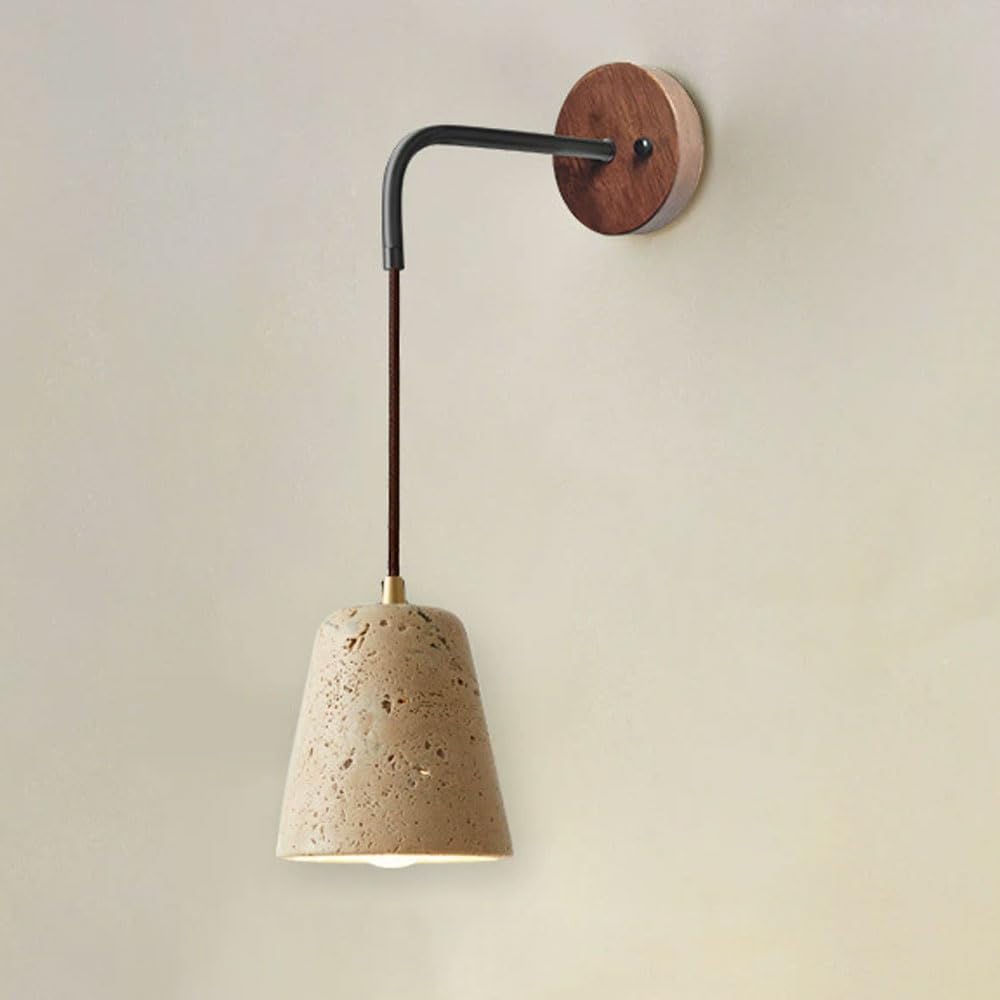 GUOGUOSM 4.7in Yellow Travertine Wall Lamp, Wabi Sabi Style Wall Light, Hard Wire Connection Indoor Wall Sconce, Living Room Corridor Bedside Wall Mounted Decorative Lighting Fixtures
