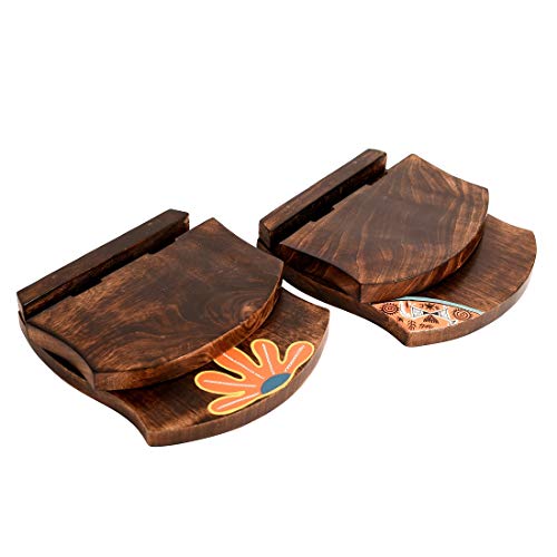 Image of AAKRITI ART CREATIONS Handcrafted Wooden Brown Wall Shelves Set of 2 | Floral Art Wooden Wall Hanging Shelves | Matte Finish Decorative Shelf for Living Room, Bedroom & Gifting