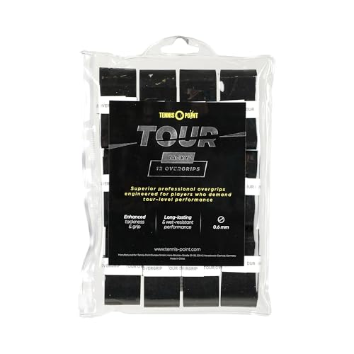 Tennis-Point Tour Tacky Pack de 12 Surgrip de Tennis Unisex Noir
