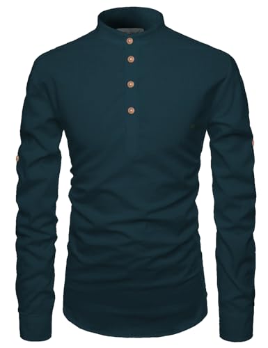 Image of Vida Loca Full Sleeve Mandarin Collor Cotton Casual Slim Fit Shirt for Men's