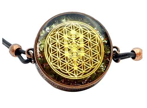 ZZYBIA Flower Of Life and Tree of Life Orgone Pendant with Olivine Peridot
