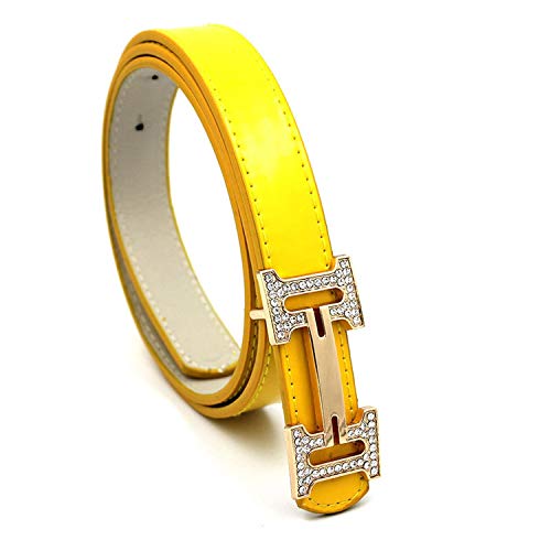 Designer Belts for Women Ladies Waist Slender Fashion PU leather Candy Colors Belt,yellow,105CM