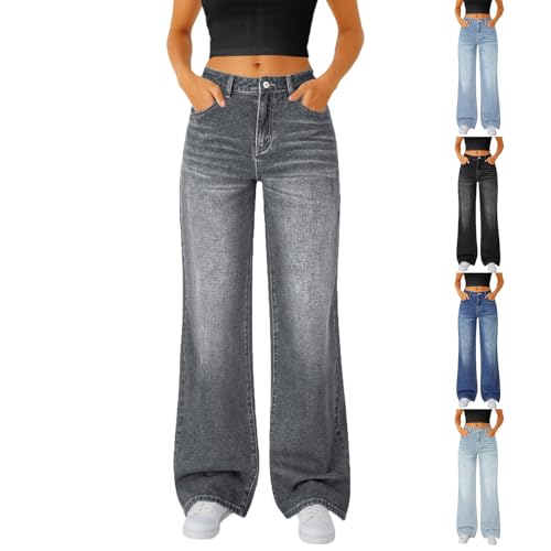 Wide Leg Jeans Woman High Waisted Baggy Boyfriend Jeans Trendy Elastic Waist Stretchy Jean Denim Pants Streetwear