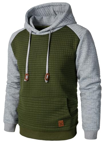 HOOD CREW Men's Long Sleeve Hoodie Drawstring Hooded Color-block Casual Pullover - Image 2