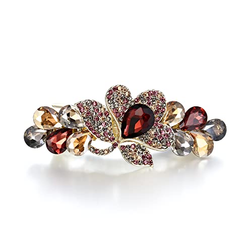 EVER FAITH Haarspange Clip Damen österreichischen Kristall für Prom Orchidee Blatt Cluster Wassertropfen Haarschmuck Bunt Gold-Tone Cover