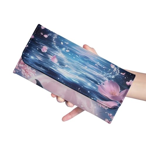 Image of AFPANQZ Dolphin Cherry Blossom Women Wallet Soft Leather Designe, Travel Party Shopping Outdoor Vintage Phone Holder Pockets