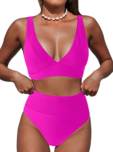 Image of Hilinker Women's Leopard Bikini Swimsuits V Neck High Waisted 2 Piece Bathing Suits