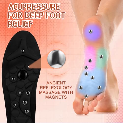 Image of Glitopper Acupressure Magnetic Insoles Orthopedic Massage Insoles with Magnetic Technology Shock Absorption Arch Support Helps Blood Circulation and Relieve Fatigue(Black,S(Men 4-7 /women 5-8))