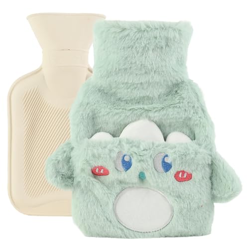 FYting Borsa Acqua Calda Peluche,800ml Borsa DellAcqua Calda,Cappotto Rimovibile, Riscalda e Allevia Il Dolore, Adatto a Bambini, Fidanzate, Famiglia, Per Natale,Compleanno(Gli elfi Verdi)