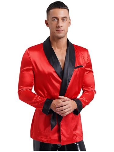Men's Satiny Smoking Jacket Robe - Lightweight Dinner Jacket Cigar Host Wear Blazer2