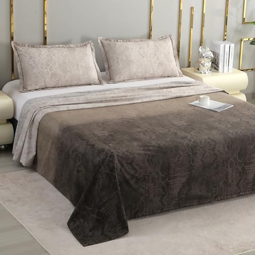 Image of Story@Home Luxe 400 TC Sateen Weave 100% Cotton Bedsheet King 270 cm x 270 cm Ombre Printed Soft Flat Sheet with 2 Pillow Covers 18 x 27 Inch Coffee Brown-Gift Packaging