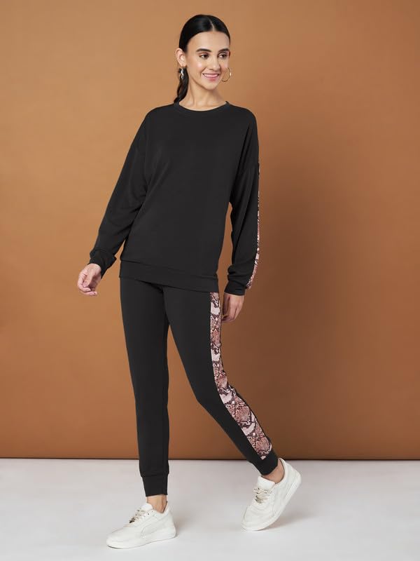 Image of DTR FASHION Cotton Blend Styled With Snake Skin Print On Sleeves Tracksuit | Co-ord Set For Women| Active Wear Suit Set For Women|
