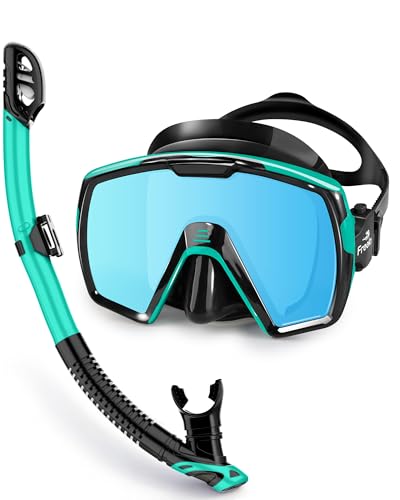 Freela Adult Dry Snorkel Set with Nose Cover for Men Women Youth Scuba Diving Mask with Mirrored...