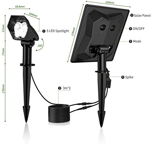 Solar Spot Lights,Solar Landscape Spotlight 3 Level Dimming 2 installation methods IP65 Waterproof with 3m Cable Outdoor Garden Wall Light Uplights for Tree Yard Pathway Pool Lawn Patio Lamp White