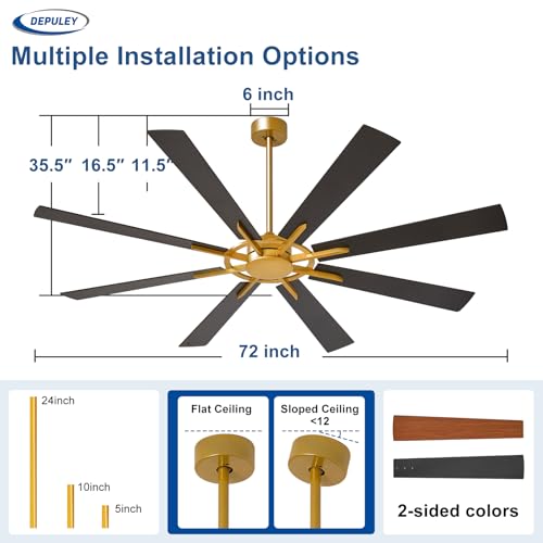 Image of Depuley Ceiling Fan Without Light: 72 Inch Big Indoor Outdoor Fan with Remote APP Control - Bronze Black Large Ceiling Fan no Light 8 Blade Reversible Quiet DC Motor Memory Function Timer
