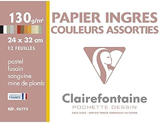 Clairefontaine - Ref 96775C - Ingres Pastel Paper (12 Sheets) - 24x32cm in Size, 120gsm Paper, Envelope Packet - Suitable for Use With Pastels, Charcoal & Pencil