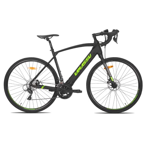 LAMASSU Vélo de Course électrique 700C pour Homme et Femme E-Bike avec Cadre en Aluminium Frein à Disque et Affichage LCD City Bike Shimano 16 Vitesses 36V Batterie 7Ah Vert Cover