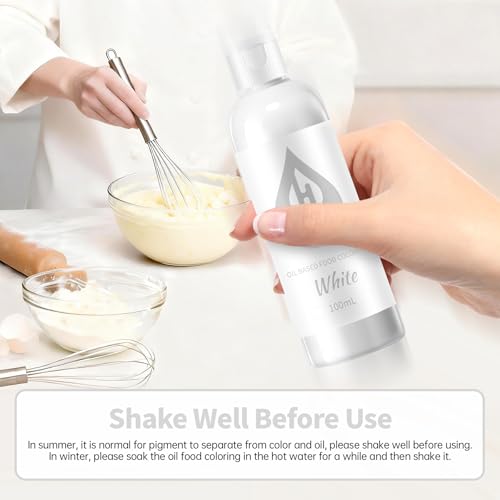 Image of White Oil Based Food Coloring for Chocolate - Herbeklab 100ml Professional Concentrated Oil Food Dye for Candy Melts, Chocolate, Cake Pops, Strawberries & Baking