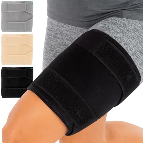 Vive Thigh Brace - Hamstring Quad Wrap - Adjustable Compression Sleeve Support for Pulled Groin Muscle, Sprains, Quadricep, Tendinitis, Workouts, Sciatica Pain and Sports Recovery - Men, Women (Black)